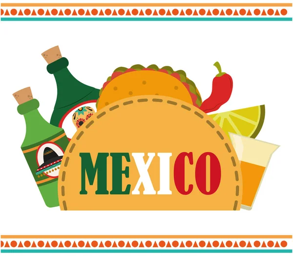 Dia da independência mexicana, cultura tradicional de alimentos e bebidas, celebrada em setembro — Vetor de Stock