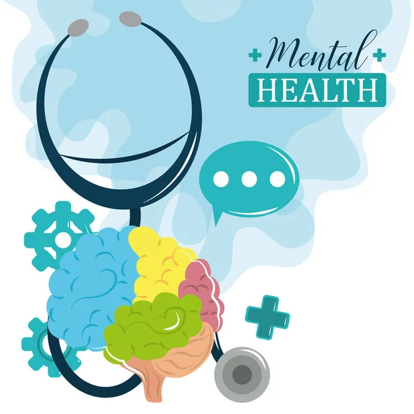День психического здоровья, стетоскоп когнитивной психологии мозга медицинское лечение — стоковый вектор