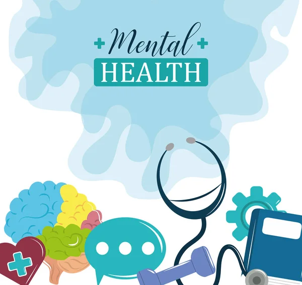 Dia de saúde mental, problema psicologia tratamento médico cartaz —  Vetores de Stock