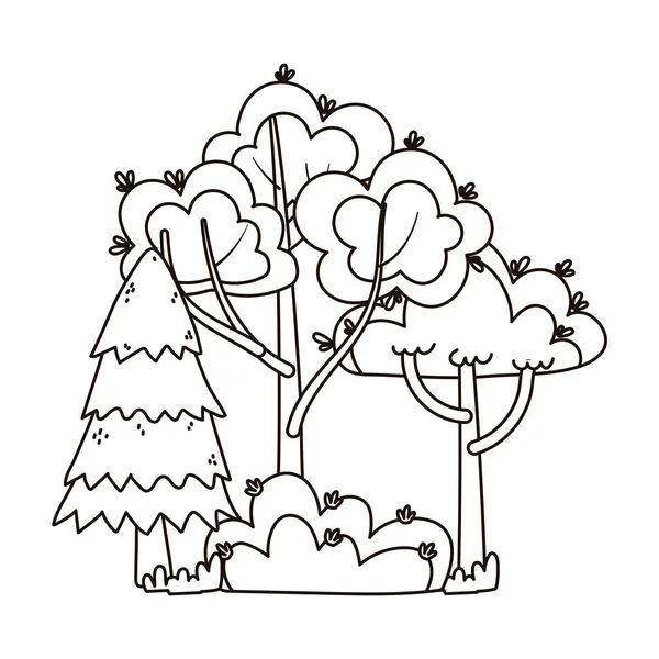 Podzim stromy keře příroda listí izolované ikony styl čáry — Stockový vektor