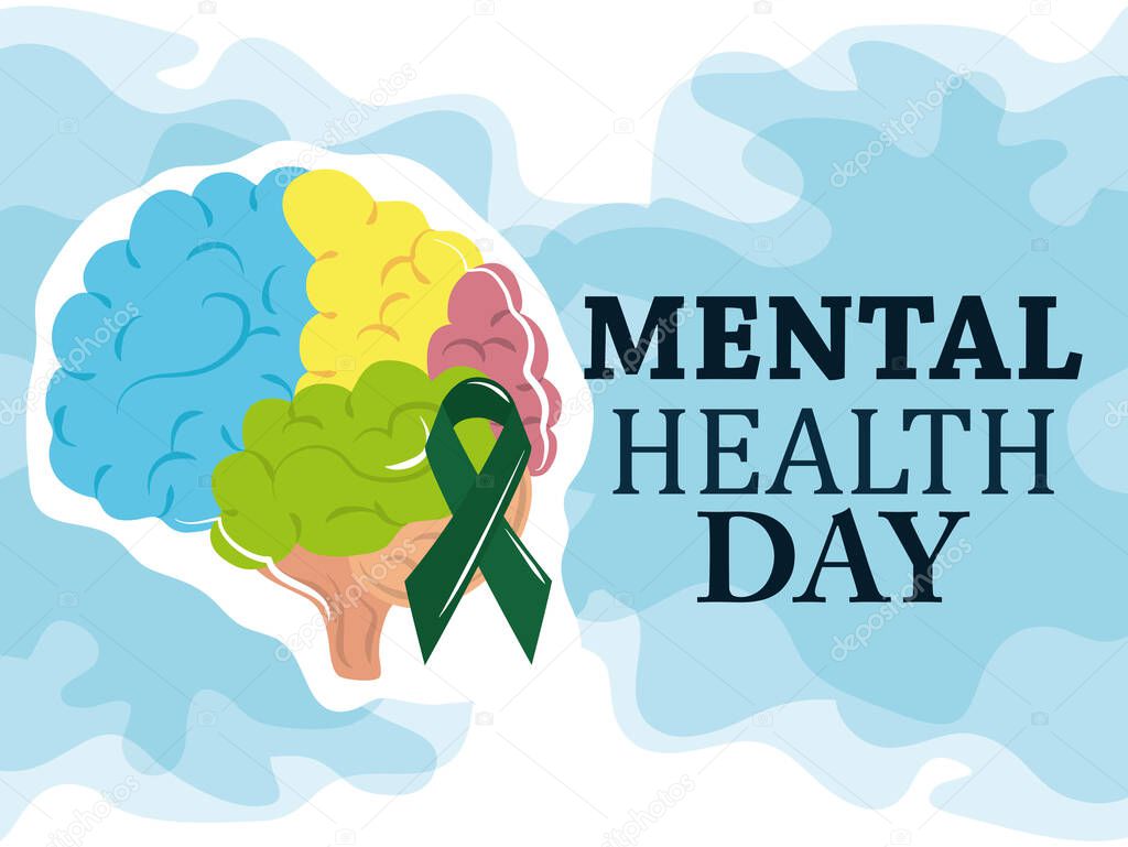 mental health day, colored human brain ribbon, psychology medical treatment