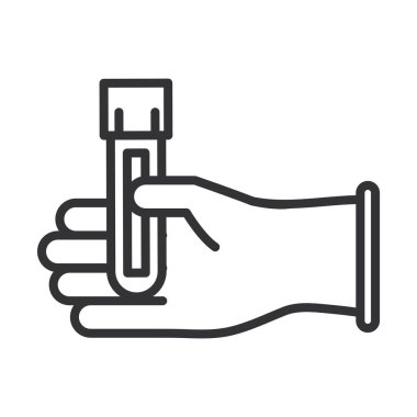 Coronavirus covid19 tanı araştırması, test tüpü tıbbi çizgi ikonu tasarımı ile el