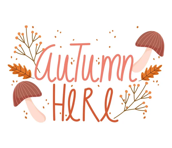 Bonjour automne saisonnier champignon feuille feuille décoration carte — Image vectorielle