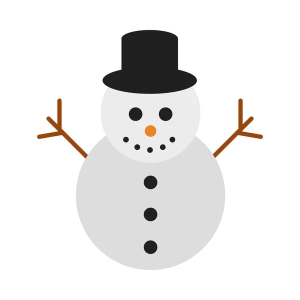 Feliz Natal, boneco de neve com chapéu celebração dos desenhos animados estilo ícone plano festivo —  Vetores de Stock