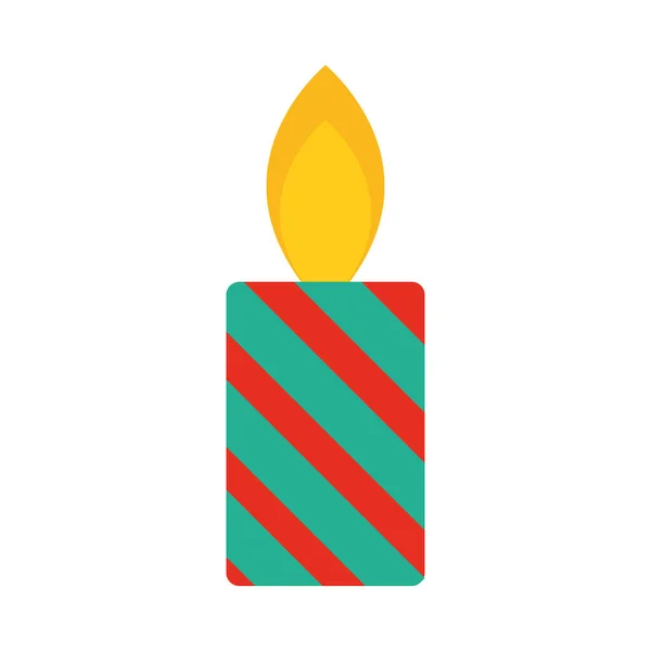 Feliz Feliz Navidad, decoración de velas ardientes a rayas, celebración festiva estilo icono plano — Vector de stock