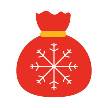 Mutlu noeller, kar taneli kırmızı hediye çantası, bayram ikonu tarzı.