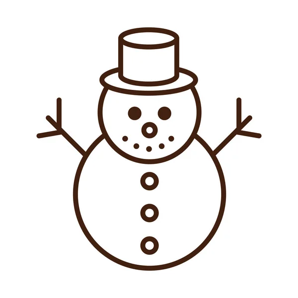 Glad god jul, snögubbe med hatt tecknad fest festlig linjär ikon stil — Stock vektor