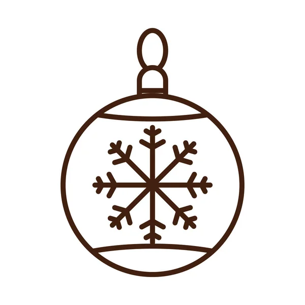 Feliz Feliz Navidad, bola con decoración de copo de nieve, celebración festiva estilo icono lineal — Vector de stock