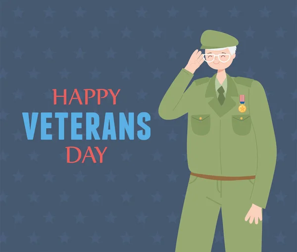 Dia de veteranos felizes, caráter militar soldado das forças armadas dos EUA — Vetor de Stock