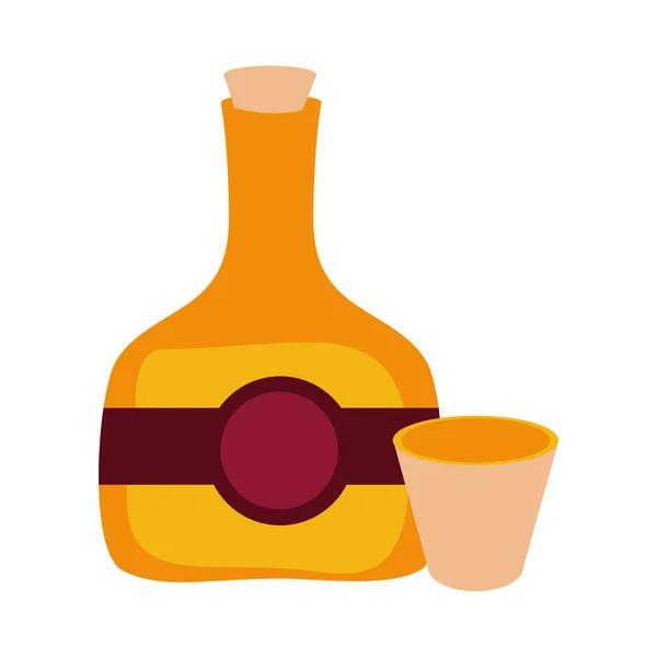 Jour des morts, bouteille de tequila et tasse mexicaine icône de célébration style plat — Image vectorielle