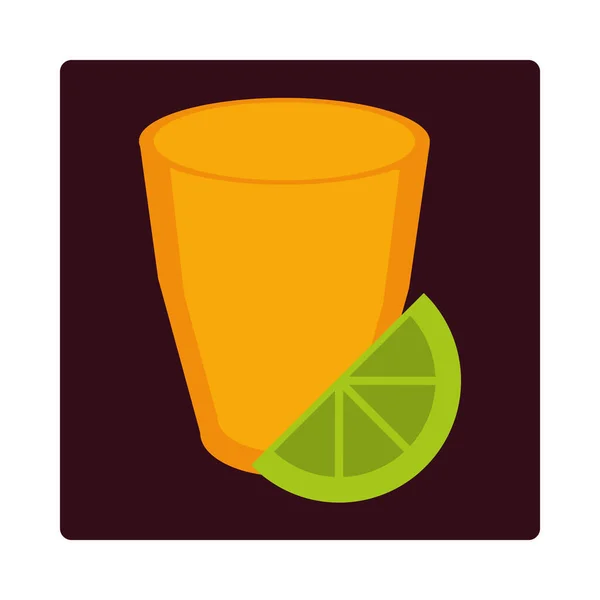 Día de los muertos, tequila con limón icono de celebración mexicana bloque y plano — Vector de stock