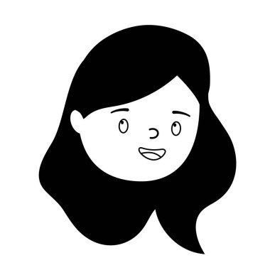 Kadın yüzü uzun saç karakteri çizgi filmi izole edilmiş beyaz arkaplan çizgisi tarzı