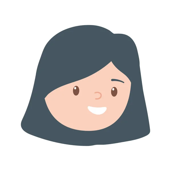 Cara femenina pelo negro carácter dibujos animados diseño aislado fondo blanco — Vector de stock