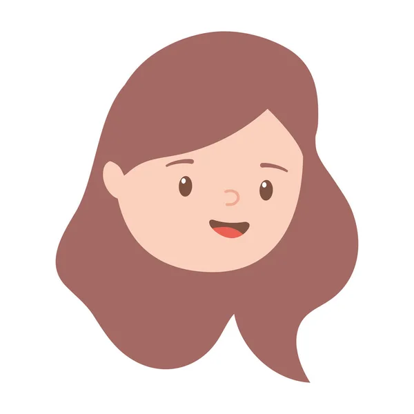 Rosto feminino longo cabelo personagem desenho animado isolado fundo branco — Vetor de Stock