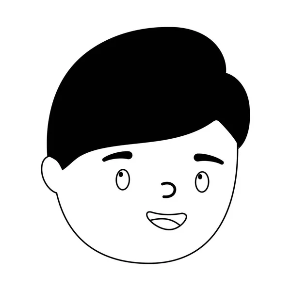 Karakter kartun wajah anak laki-laki diisolasi desain latar belakang gaya putih - Stok Vektor