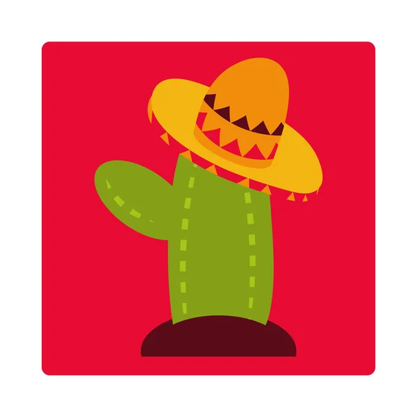 Dag van de doden, cactus met hoed cultuur mexicaanse viering icoon blok en plat — Stockvector