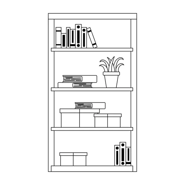 Bookscase с переплетом книг и изолированным дизайном в стиле белой линии фона — стоковый вектор