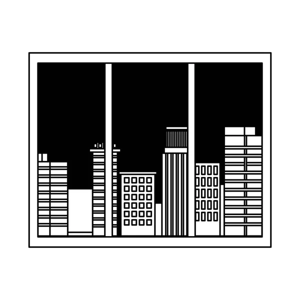 Ventana urbano ciudad edificios vista aislado diseño blanco fondo línea estilo — Archivo Imágenes Vectoriales