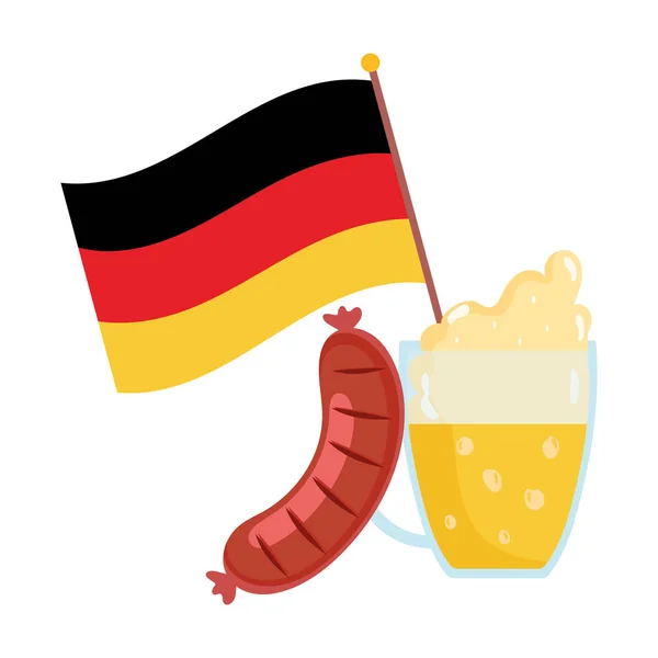 Ekim Festivali, bayrak sosisi ve bira, Almanya 'nın geleneksel kutlamaları — Stok Vektör