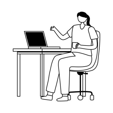 çalışan kadın içişleri ofis koltuğu ve kahve fincanı tarzı