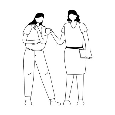 kahve fincanı ve kitapla ayakta duran kadınlar izole tasarım beyaz arka plan tarzı