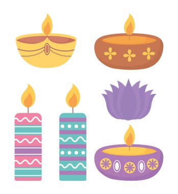 Mutlu diwali festivali, renkli mumlar yanan alev dekorasyonu olay vektör tasarımı