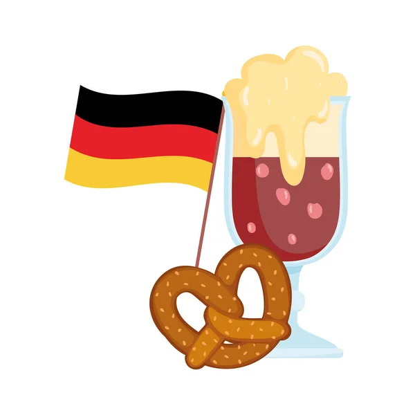 Oktoberfest, Bierbrezel und Fahne, Feier Deutschland traditionell — Stockvektor