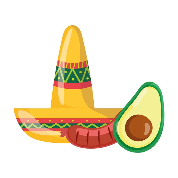 Mexikanska självständighetsdagen, mustaschkorv och avokado, firas i september — Stock vektor