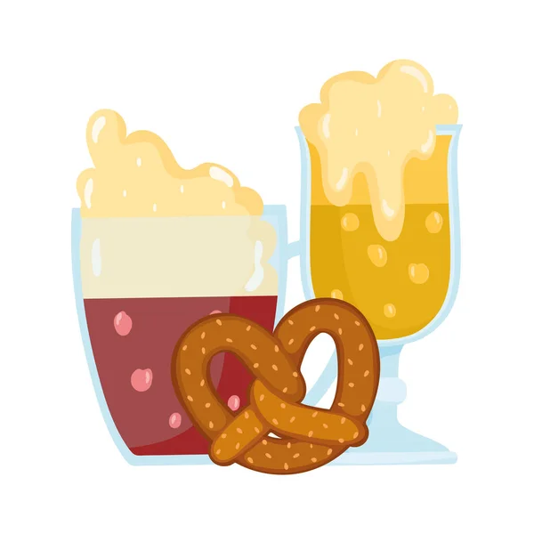 Oktoberfest festival, beer beverage and pretzel food, celebration germany traditional — Stock Vector
