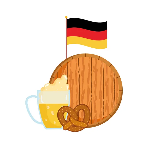 Festival oktoberfest, bière drapeau allemand et bretzel, célébration allemagne traditionnelle — Image vectorielle