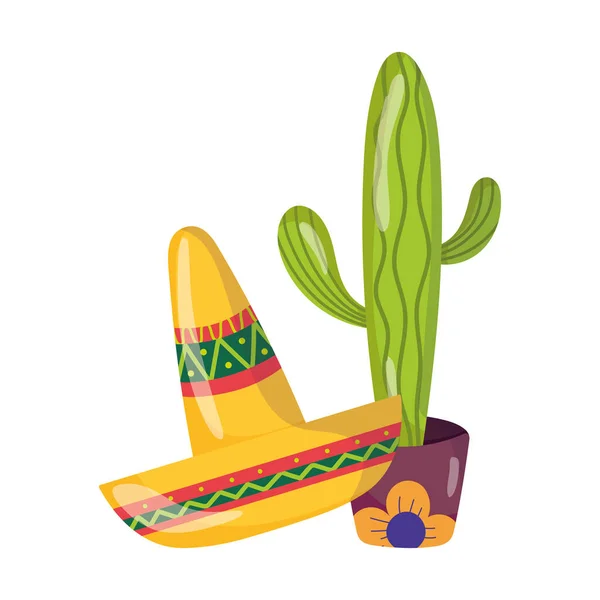 Fête de l'indépendance du Mexique, décoration de chapeau de cactus en pot, célébrée le septembre — Image vectorielle