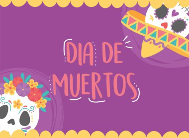 Ölülerin günü, kafatası şapkalı ve çiçekli davetiye, Meksika kutlaması