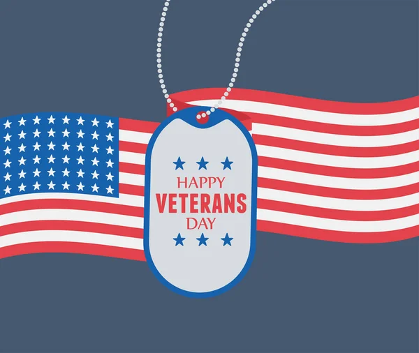 Dia de veteranos felizes, emblema de soldados no fundo da bandeira dos Estados Unidos — Vetor de Stock