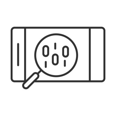 veri analizi, akıllı telefon ikili kod büyüteç finansal iş hattı simgesi