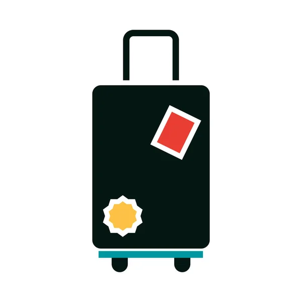 Viaje de vacaciones de verano, maleta moderna con asa y ruedas, estilo icono plano — Vector de stock