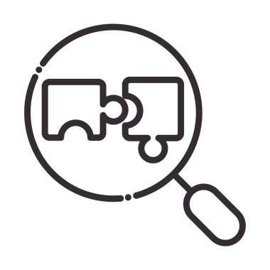 Arama simgesi, büyüteç yapboz parçaları ince çizgi simgesi