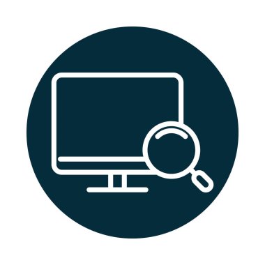 Arama simgesi, bilgisayar ekranı büyüteç bloğu ve satır simgesi