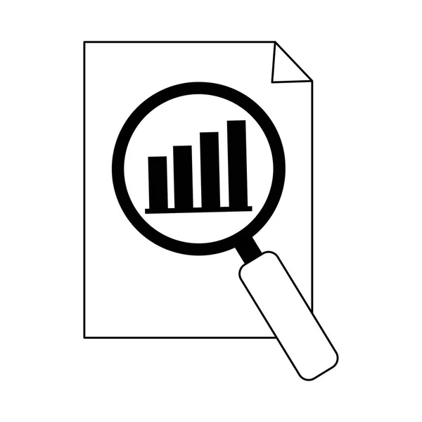 Datenanalyse, dokumentieren Informationen Diagramm Wirtschaft Lupe Zeilensymbol — Stockvektor