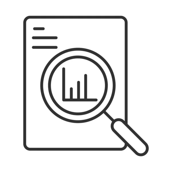 Análisis de datos, documento gráfico información economía lupa línea icono — Vector de stock