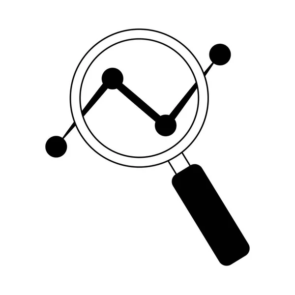 Data-analyse, vergrootglas stippellijn grafiek marketing lijn pictogram — Stockvector