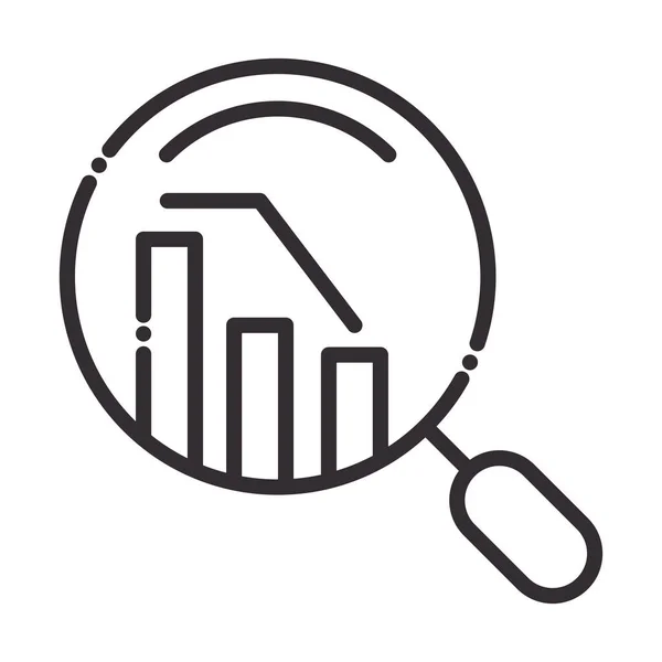 Icono de búsqueda, diagrama de disminución informe financiero lupa icono de línea delgada — Vector de stock