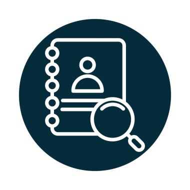 Arama simgesi, adres defteri kişi büyüteç bloğu ve satır simgesi