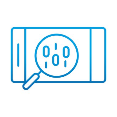 veri analizi, akıllı telefon ikili kod büyüteç finansal iş, gradyan mavi çizgi simgesi