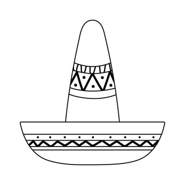 Meksika şapkası geleneksel izole edilmiş beyaz arkaplan çizgisi biçimi