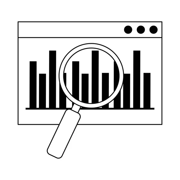 Análisis de datos, sitio web diagrama finanzas lupa optimización línea icono — Vector de stock