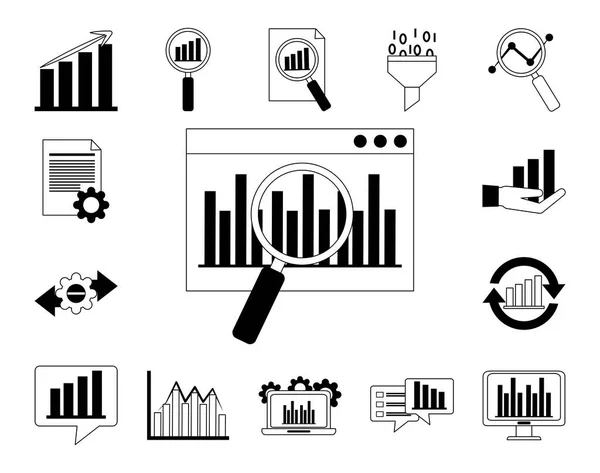 Veri analizi, iş stratejisi ve yatırım çizgisi simgeleri belirlendi — Stok Vektör