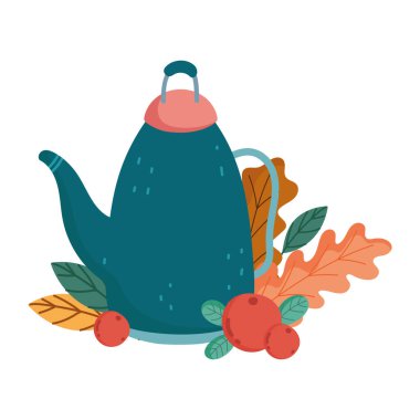 Sonbahar çaydanlık meyveleri izole edilmiş beyaz arkaplan dizaynı bırakır