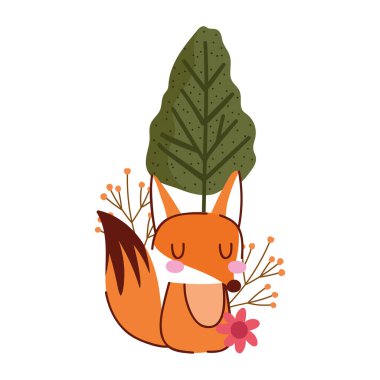 Merhaba sonbahar, küçük tilki ağacı çiçekleri tebrik kartı.