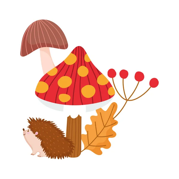 Привіт осінь, геджуд гілка грибного листя мультфільм — стоковий вектор