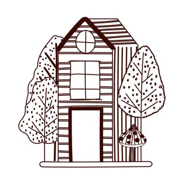 Kırsal ev ağaçları mantar doğası beyaz arka plan tarzı